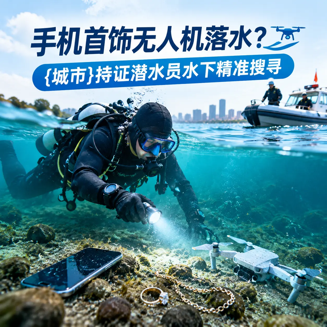 手机首饰无人机落水？南山持证潜水员水下精准搜寻