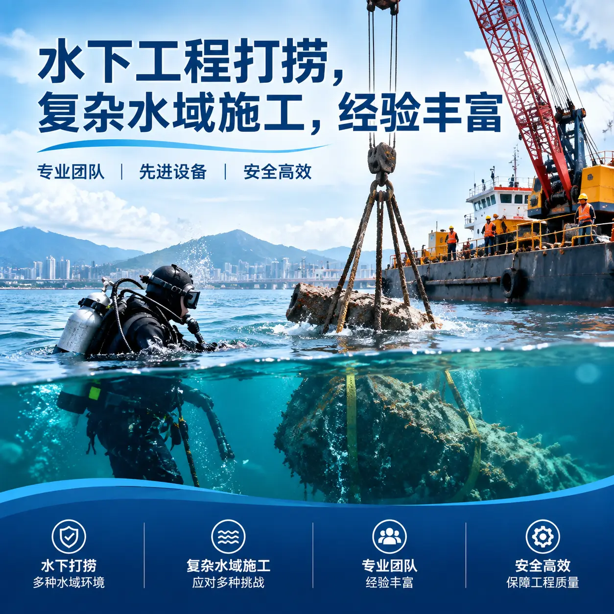 水下工程打捞，复杂水域施工，经验丰富南山